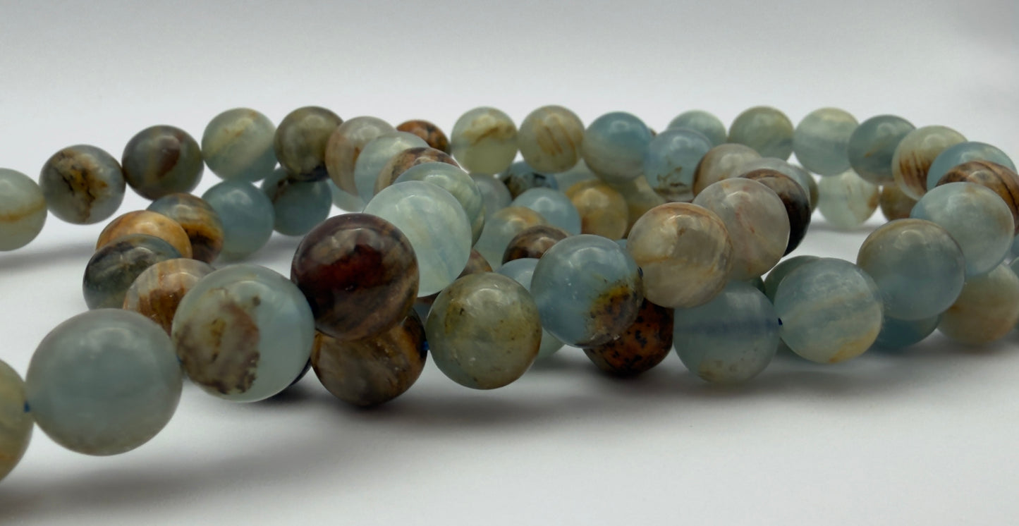 Wholesale Lot 6 Pcs Natural Aquatine Lemurian Calcite 9-10mm 8” Natural Stretch Bracelet