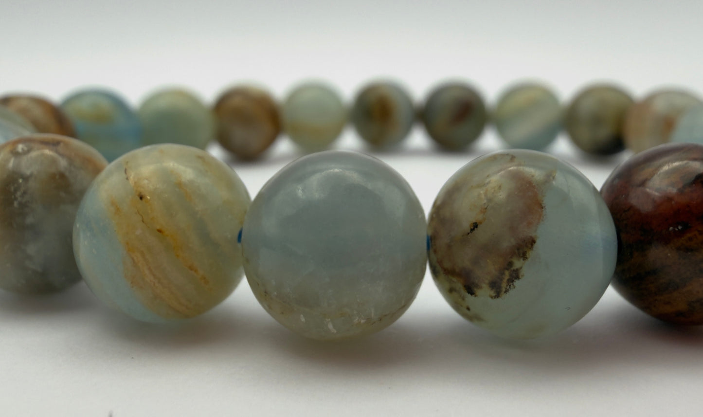 Wholesale Lot 6 Pcs Natural Aquatine Lemurian Calcite 9-10mm 8” Natural Stretch Bracelet