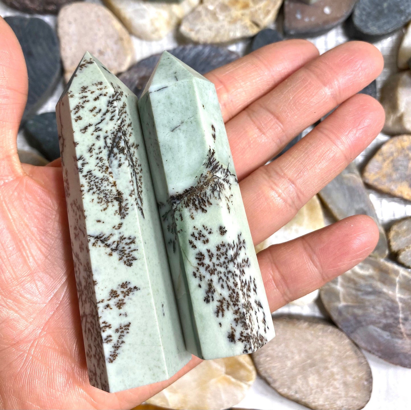 Wholesale Lot 1 Lb Natural Dendritic Jade Obelisk Tower Point Crystal Healing Energy