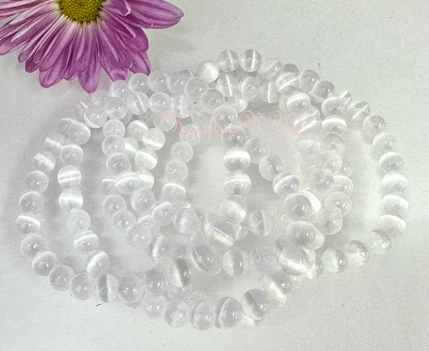 Wholesale 6 Pcs Natural Selenite 6mm 7.5” Crystal Stretch Bracelet