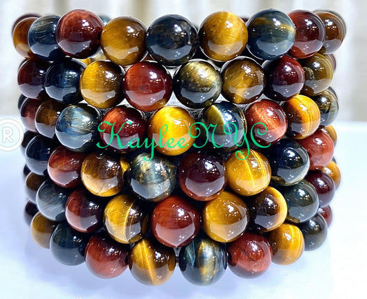 Wholesale Lot 6 Pcs Mix Tiger Eye 8mm 7.5” Crystal Healing Stretch Bracelet