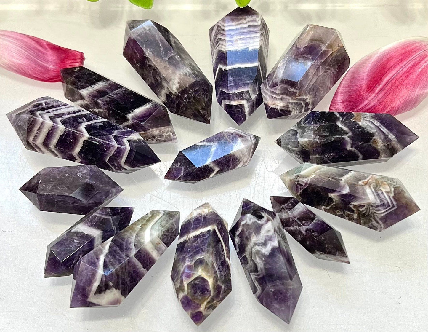 Wholesale Lot 1 lb Natural Chevron Amethyst Double Terminated Wand Crystal Healing Energy