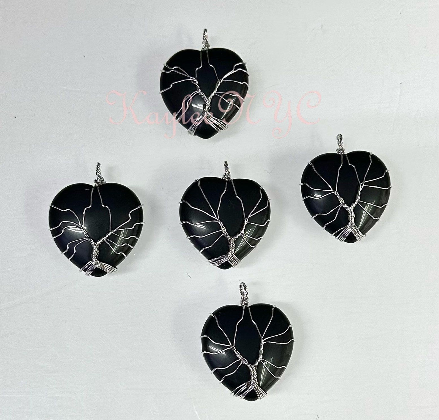 Wholesale Lot 7 Pcs Hand Wrapped Crystal Heart Pendant Crystal