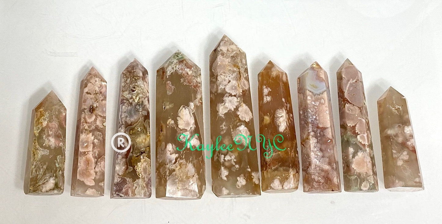 Wholesale Lot 1 Lb Natural Flower Agate Obelisk Point Crystal Healing Energy