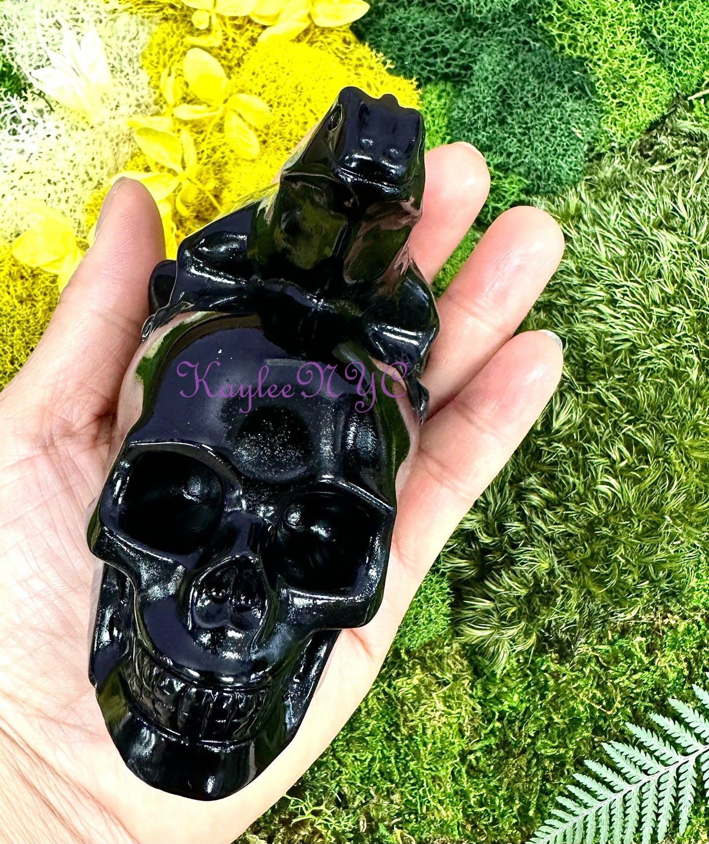 Wholesale lot 2 Pcs Natural Black Obsidian Lizard Skull