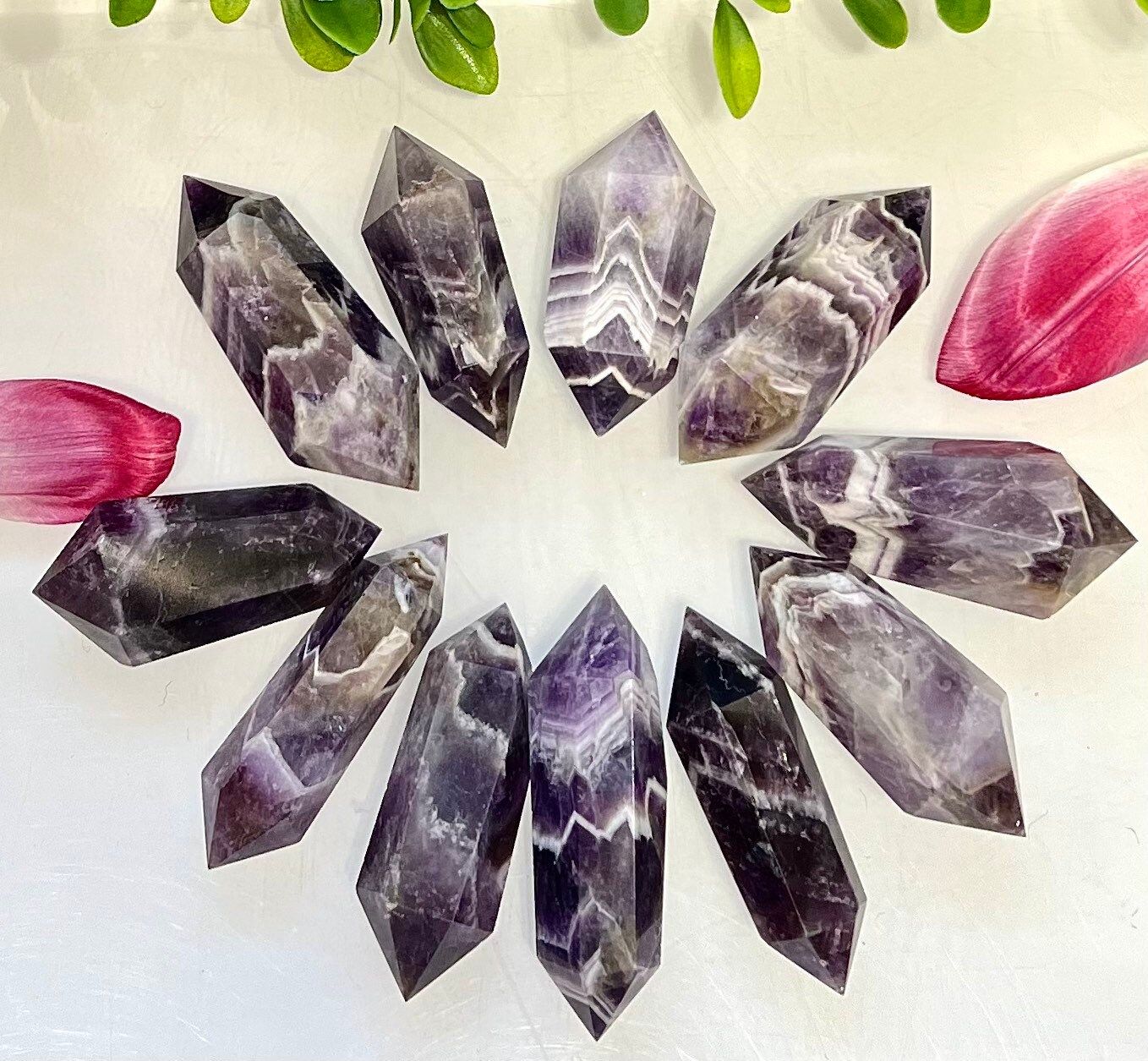 Wholesale Lot 1 lb Natural Chevron Amethyst Double Terminated Wand Crystal Healing Energy