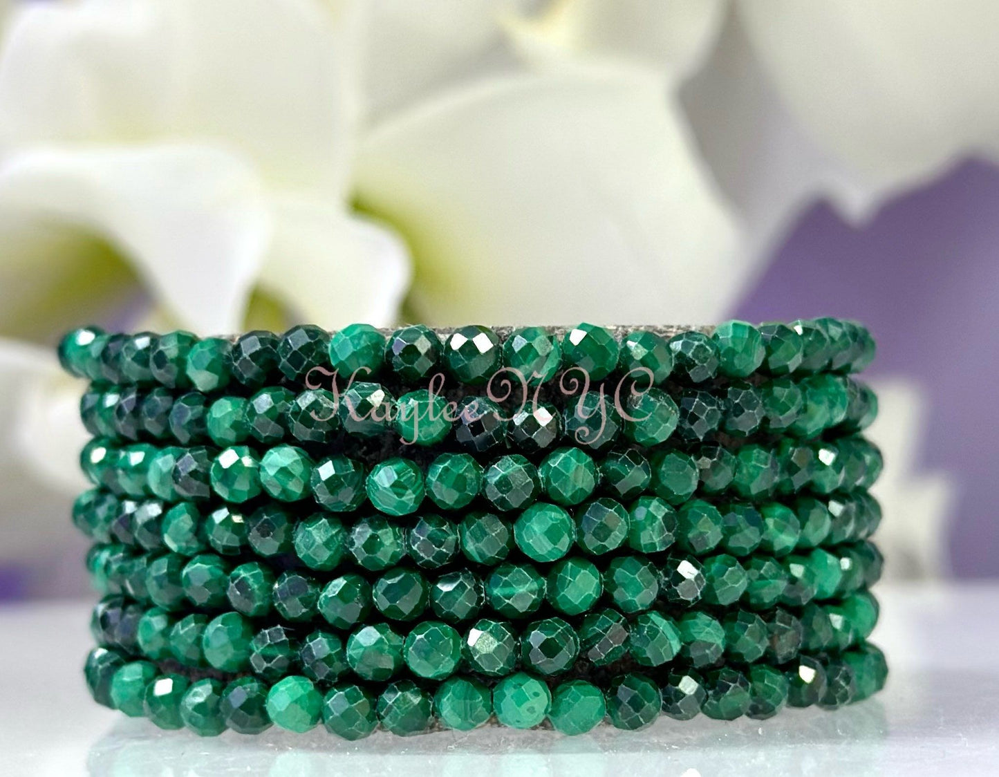 Wholesale Lot 6 Pcs Natural Malachite 4mm Faceted 7.5” Crystal Healing Stretch Bracelet