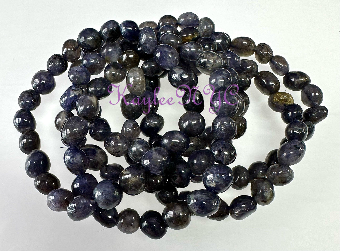 Wholesale 6 Pcs ~8mm 7.5” Natural Iolite tumble Stretch Bracelet Crystal Healing Energy