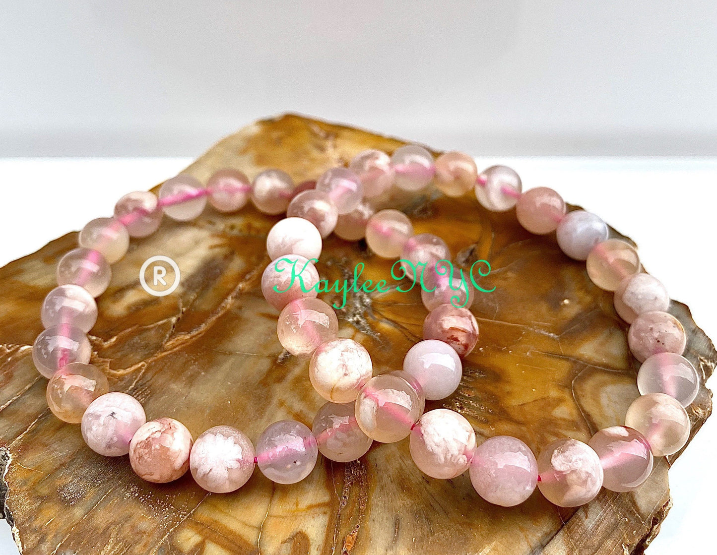 Wholesale 6 Pcs Natural Cherry Blossom Flower Agate 8mm 7.5” Stretch Bracelet Crystal Healing Energy