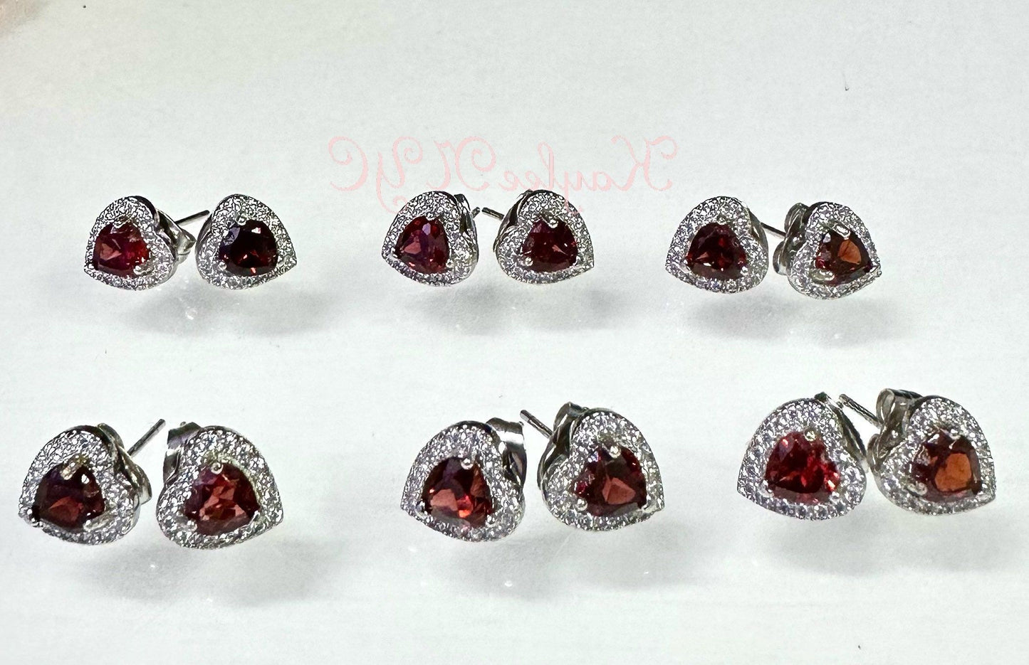 Wholesale Lot 6 Pairs Natural Garnet Heart Sterling Silver(925) Earring Studs