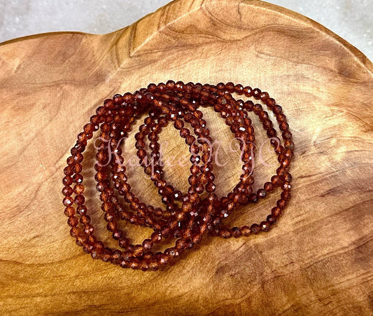 Wholesale Lot 6 Pcs Natural Hessonite Brown Garnet 4mm Faceted 7.5” Crystal Healing Stretch Bracelet