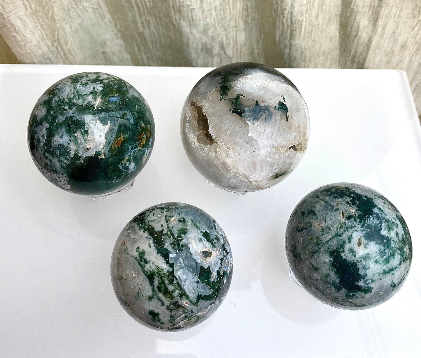 Wholesale Lot 3-4 Pcs 2.8 to 3 lbs Natural Moss Agate Spheres Crystal Ball