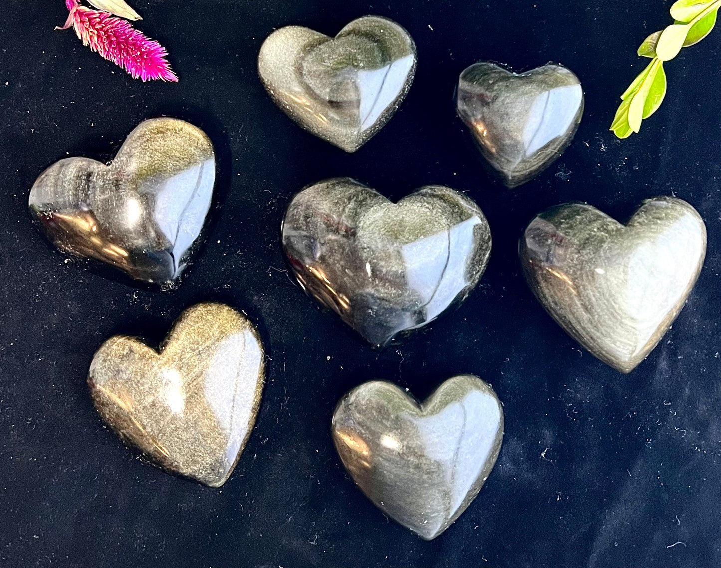 Wholesale Lot 2 lbs Natural Gold Sheen Obsidian Heart Crystal Healing Energy