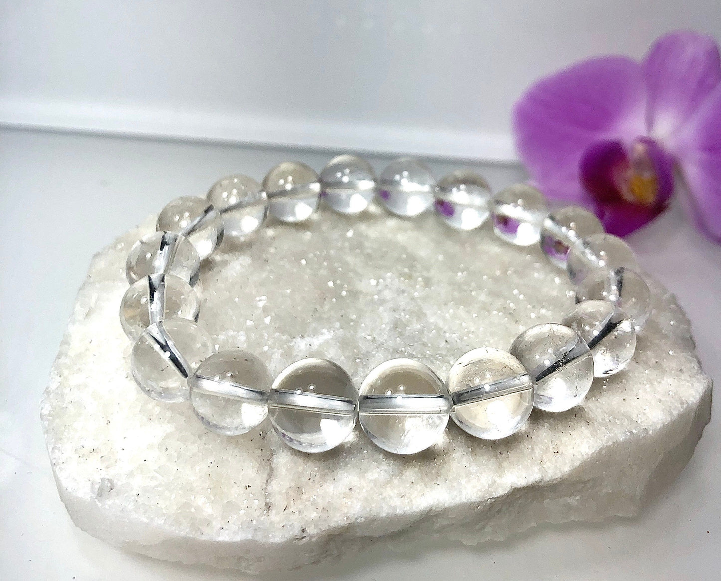 Wholesale Lot 6 Pcs Natural Clear Quartz 10mm 7.5” Crystal Healing Stretch Bracelet