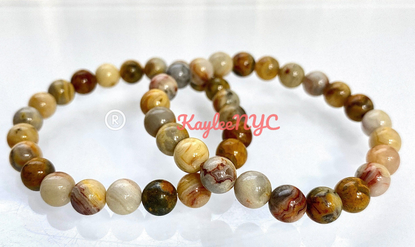 Wholesale 6 Pcs Natural Crazy Lace Agate 8mm 7.5” Crystal Healing Stretch Bracelet