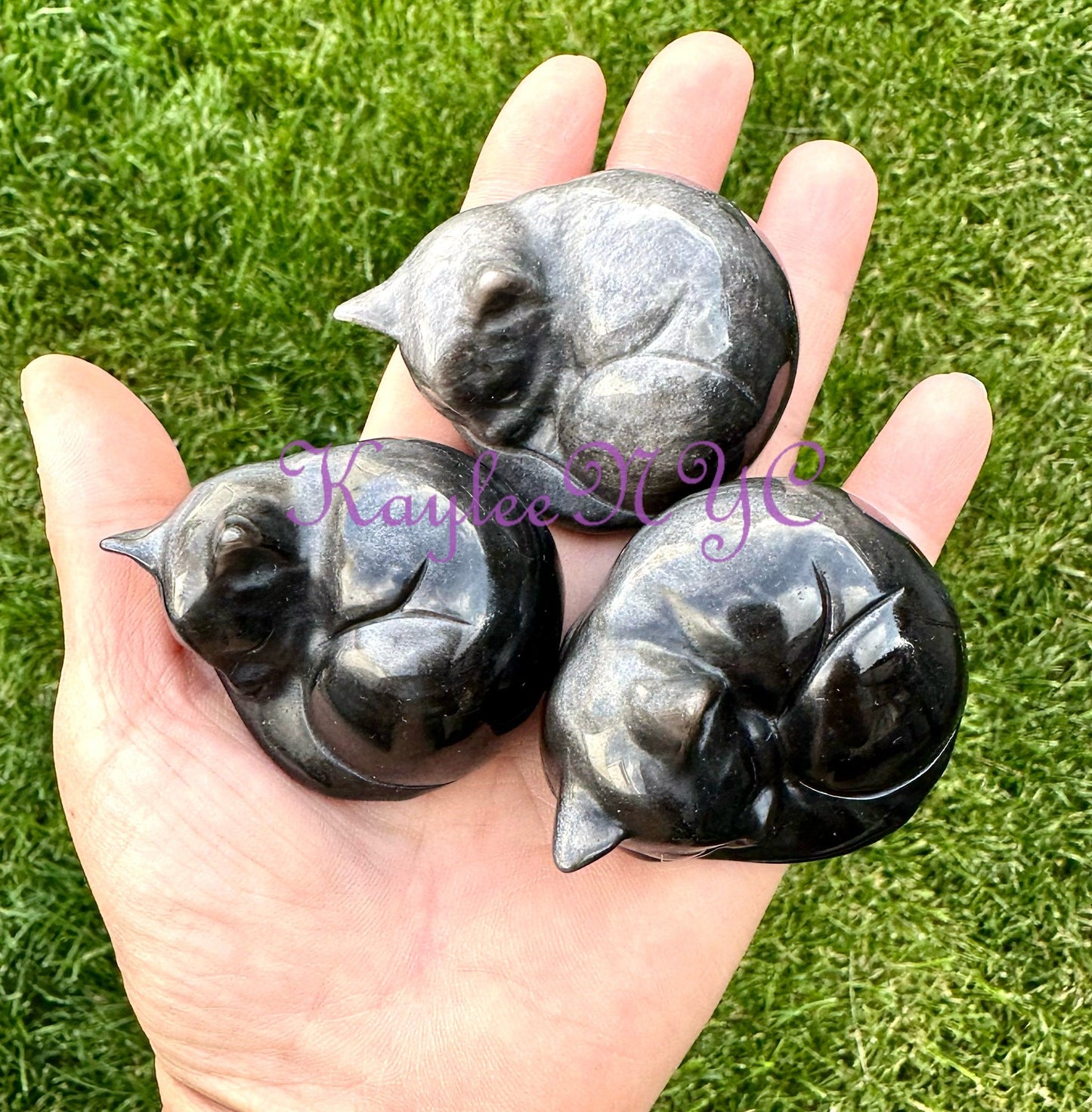 Wholesale Lot 4 PCs Natural Silver Sheen Obsidian Cat Crystal Healing Energy