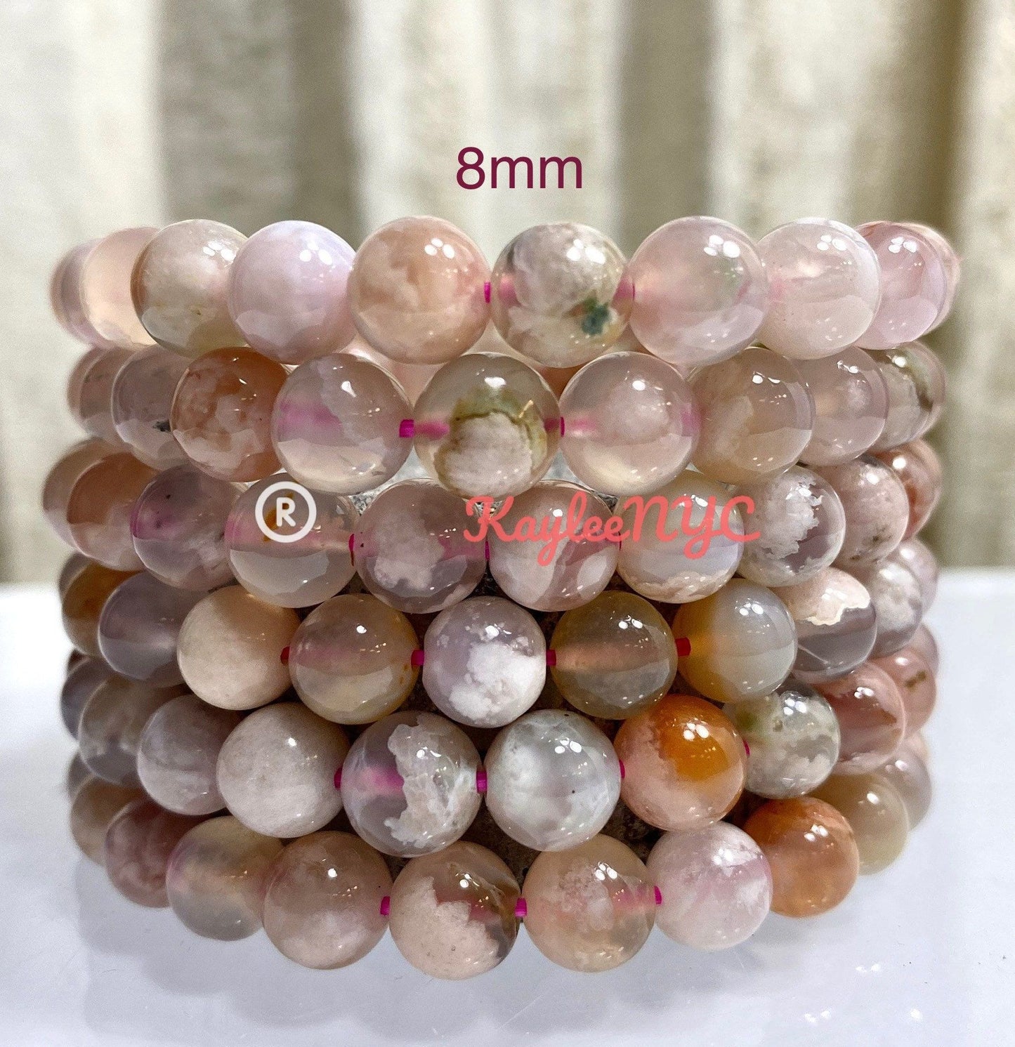 Wholesale 6 Pcs Natural Cherry Blossom Flower Agate 8mm 7.5” Stretch Bracelet Crystal Healing Energy