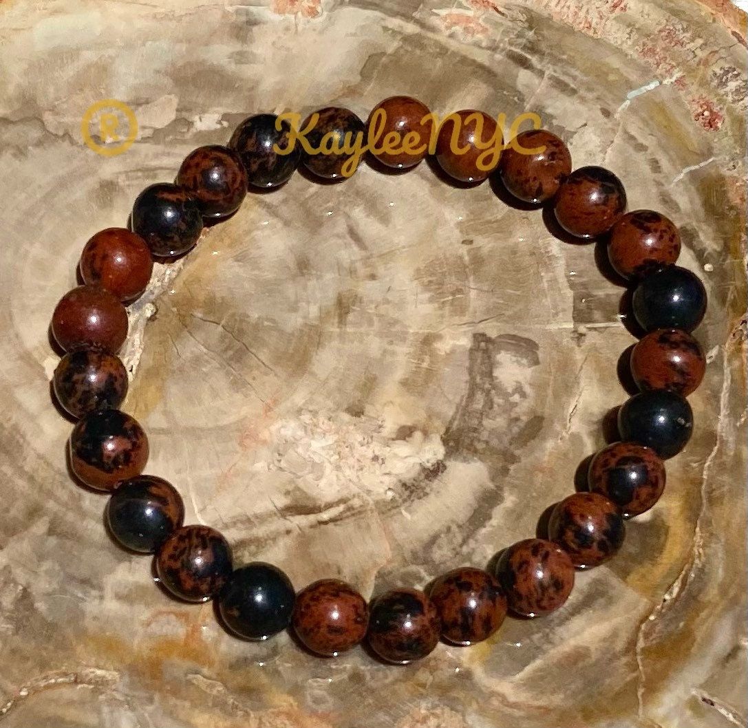 Wholesale 6 Pcs Natural Mahogany Obsidian 8mm 7.5” Crystal Healing Stretch Bracelet