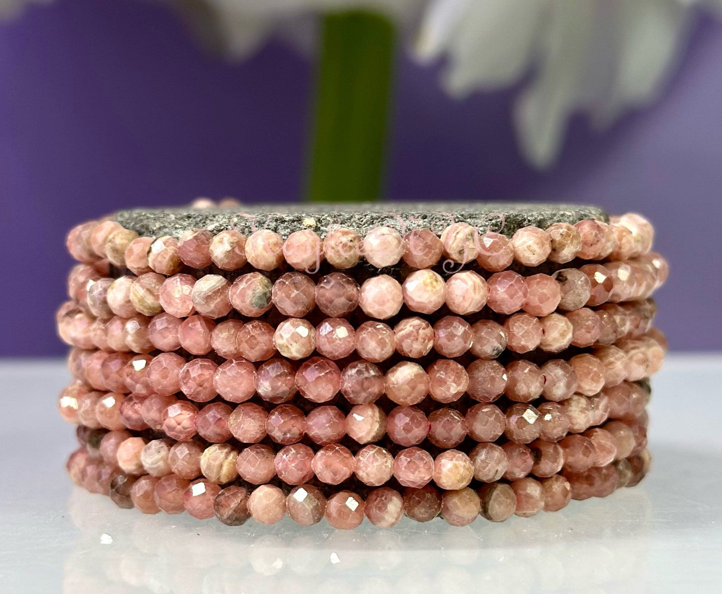 Wholesale Lot 6 Pcs  Natural Rhodochrosite 4mm Faceted 7.5” Crystal Healing Stretch Bracelet