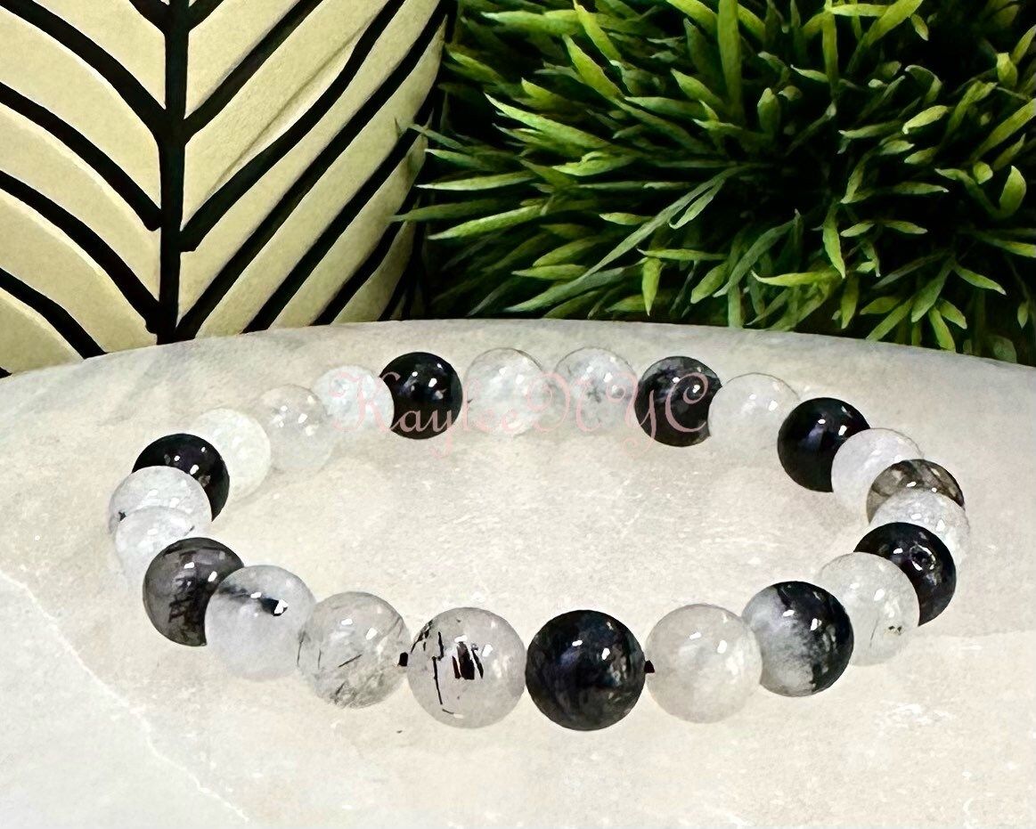 Wholesale 6 Pcs Tourmalinated Quartz 8mm 7.5” Crystal Healing Stretch Bracelet