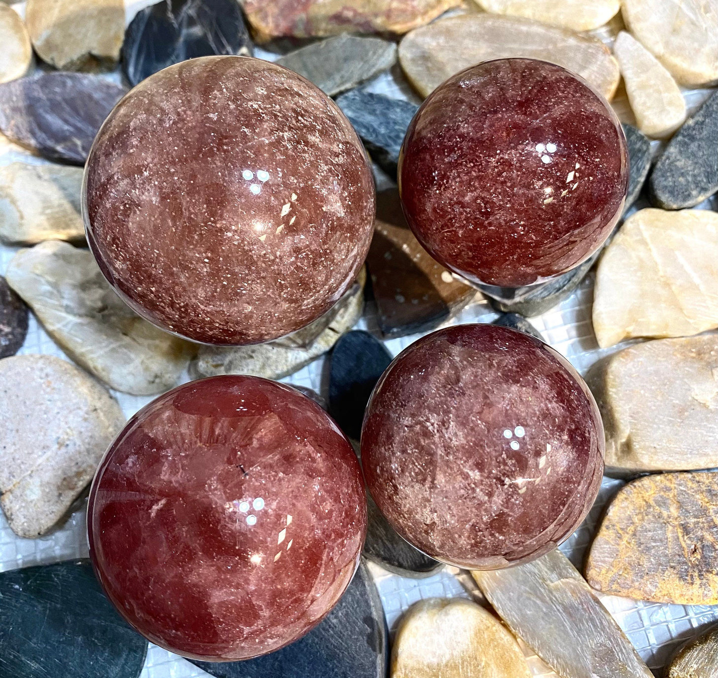 Wholesale Lot3 to 4 Pcs Natural Strawberry Quartz Spheres Crystal Ball 1.9-2 Lb