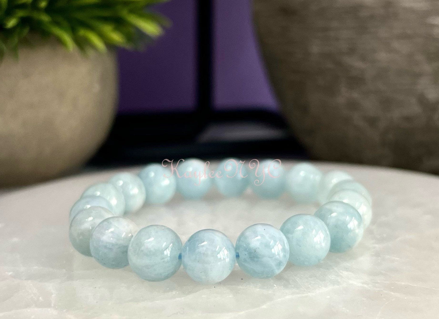 Wholesale 6 Pcs Natural Aquamarine 10mm 7.5” Crystal Healing Stretch Bracelet