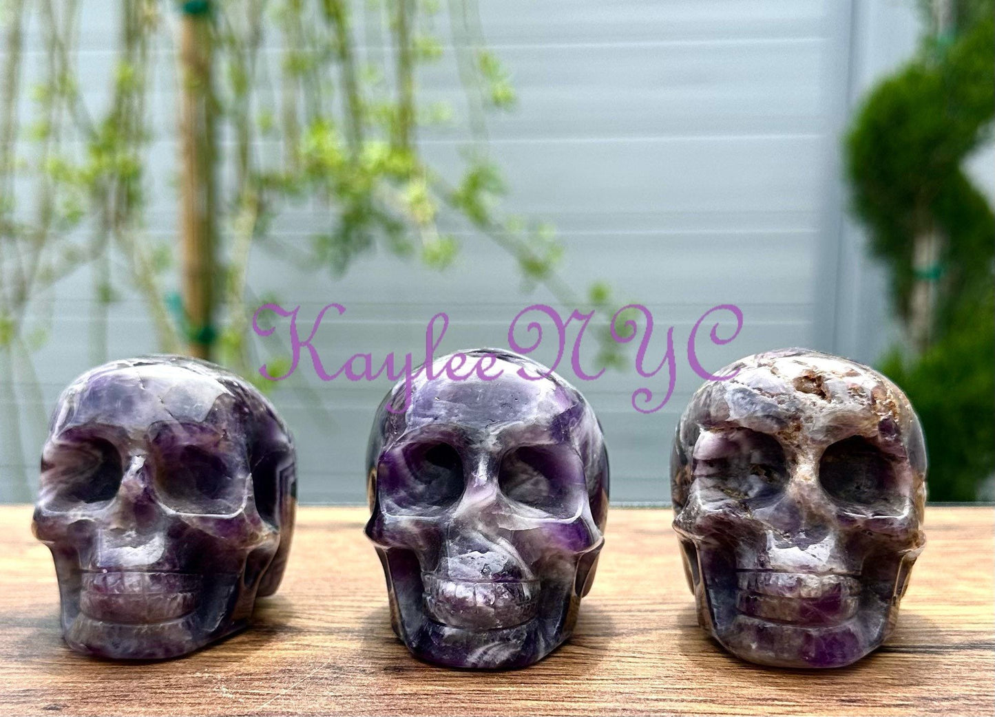 Wholesale lot 3 Pcs 3” Natural Chevron Amethyst Crystal Skulls Healing Energy