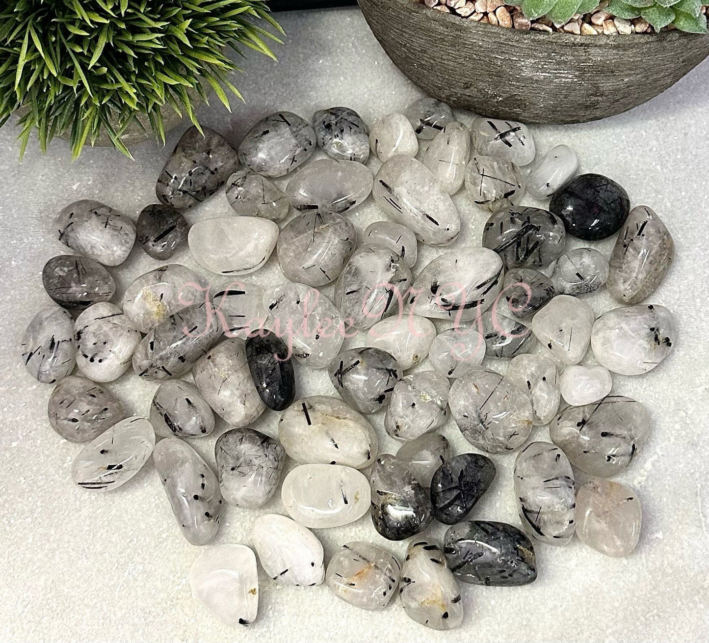 Wholesale Lot 2 Lbs Natural Tourmalinated Quartz Tumble Healing Energy Nice Quality