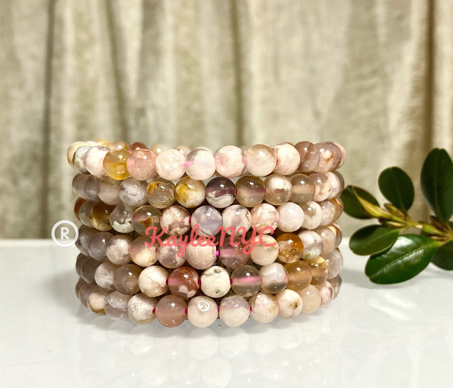 Wholesale 6 Pcs Natural Cherry Blossom Flower Agate 6mm 7.5” Crystal Healing Stretch Bracelet