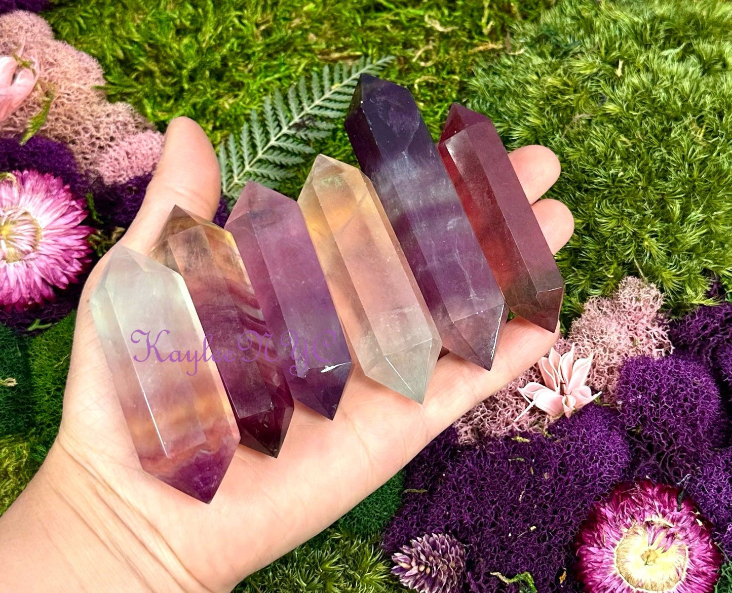 Wholesale Lot 1 Lb Natural Rainbow Fluorite Double Terminated Point Crystal Healing Energy