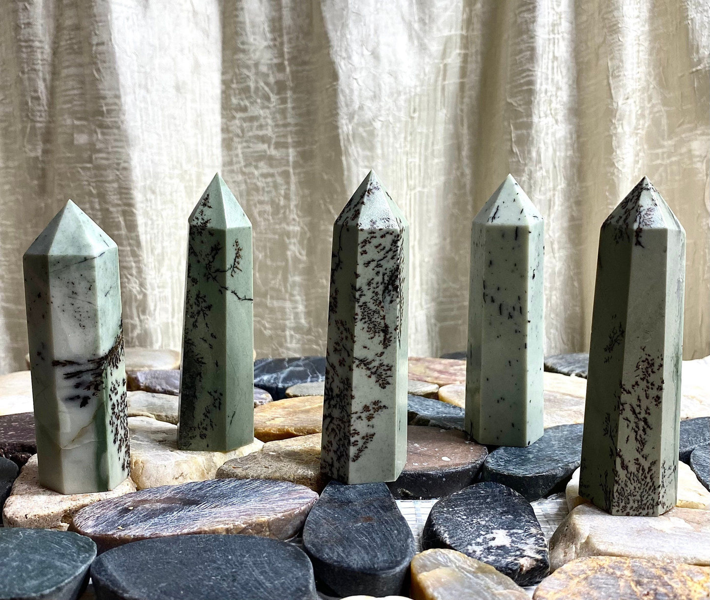 Wholesale Lot 1 Lb Natural Dendritic Jade Obelisk Tower Point Crystal Healing Energy