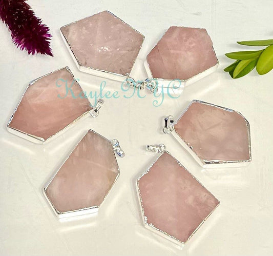 Wholesale Lot 6 Pcs Natural Rose Quartz Pendant Nice Quality