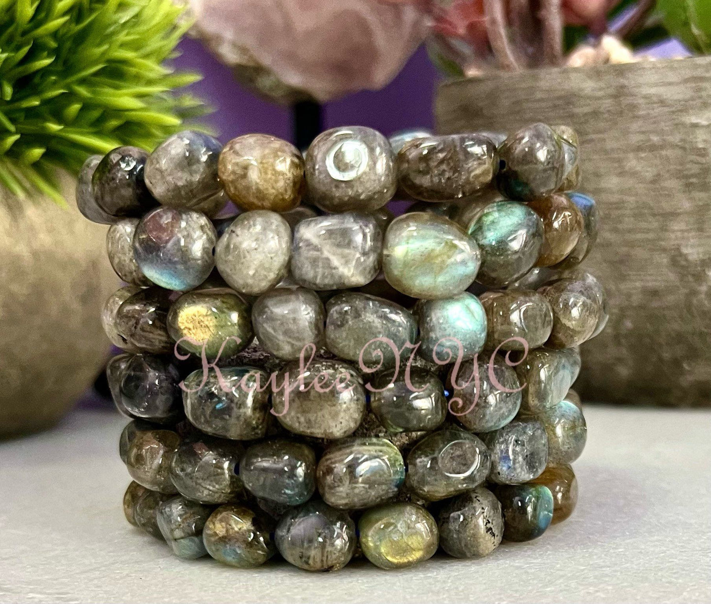 Wholesale 6 Pcs ~10mm 7.5” Natural Labradorite tumble Stretch Bracelet Crystal Healing