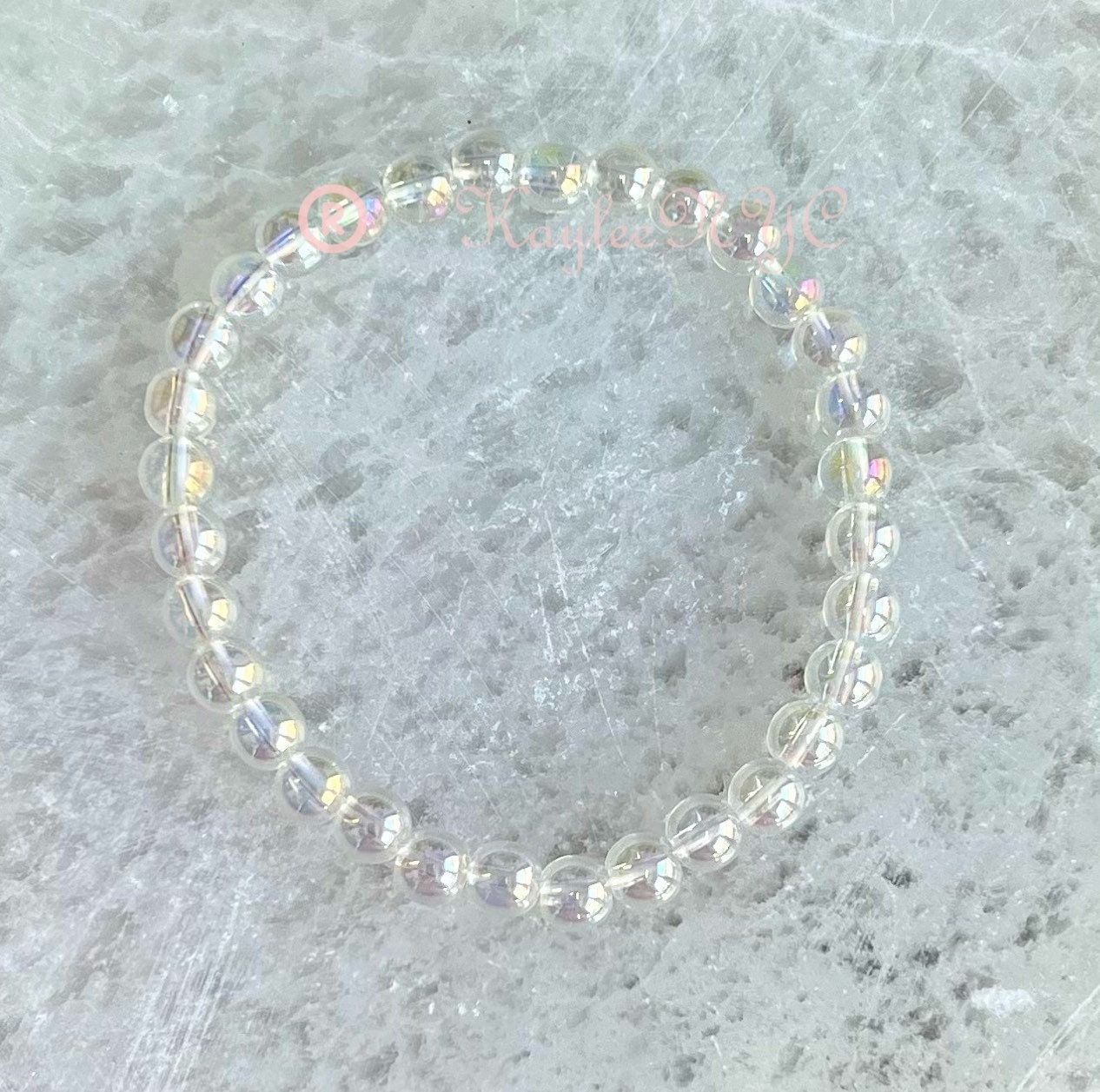 Wholesale 6 Pcs Angel Aura Quartz 6mm 7.5” Crystal Healing Stretch Bracelet