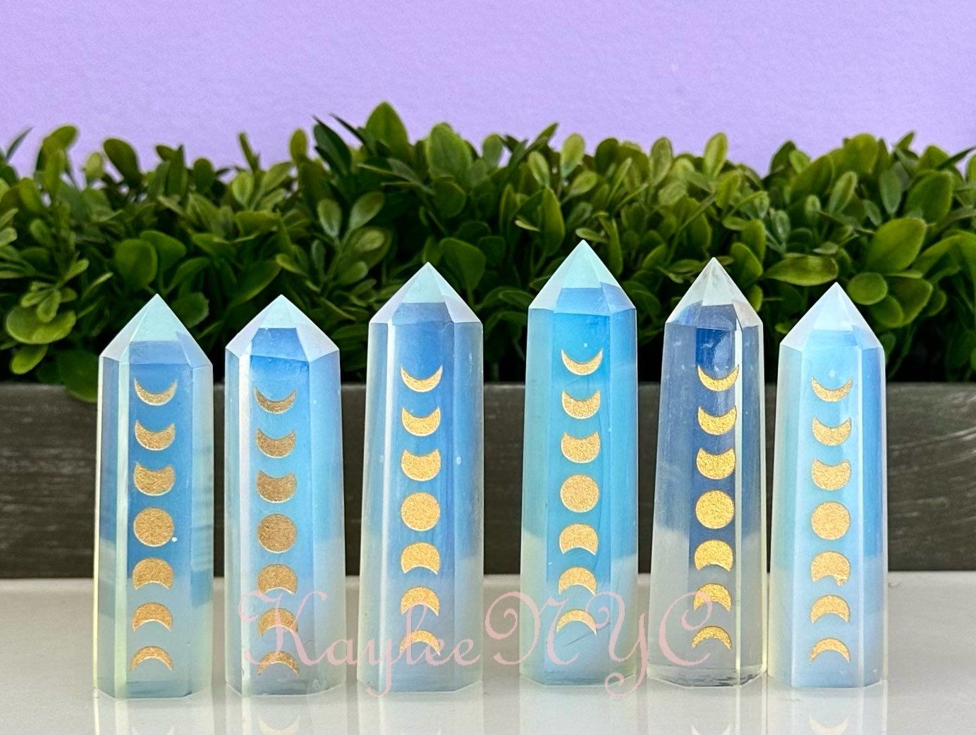 Wholesale Lot 1 Lb Opalite Etched Gold Moons Obelisk Point Crystal Healing Energy