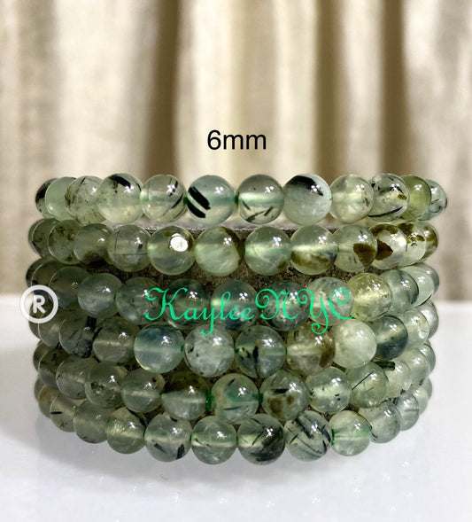 Wholesale Lot 6 Pcs Natural Green Prehnite 6mm 7.5” Crystal Healing Stretch Bracelet