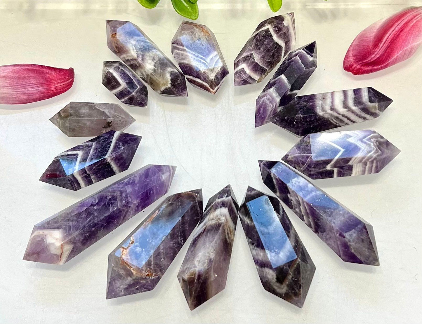 Wholesale Lot 1 lb Natural Chevron Amethyst Double Terminated Wand Crystal Healing Energy