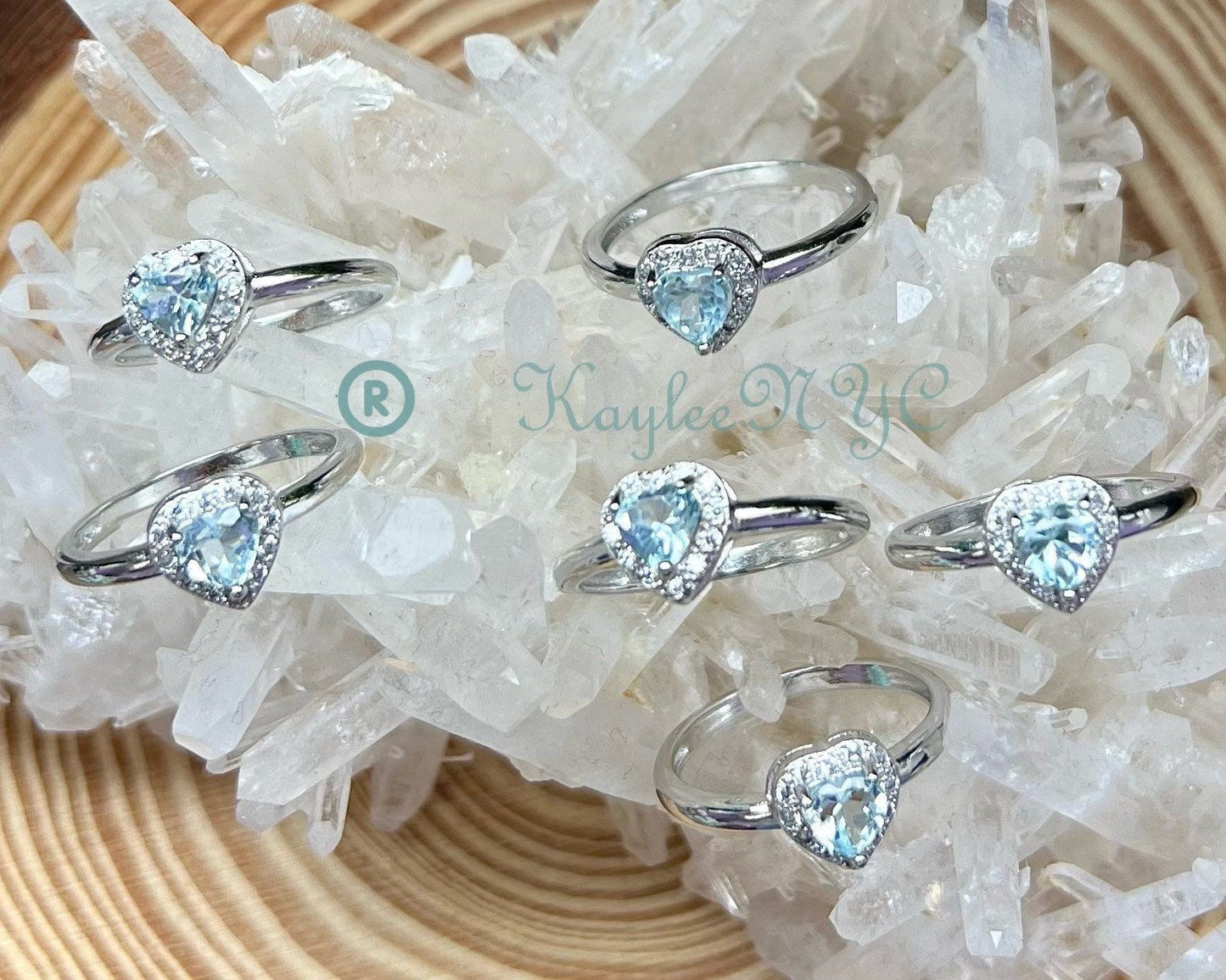 Wholesale Lot 6 pcs Natural Aquamarine Heart Ring White Bronze