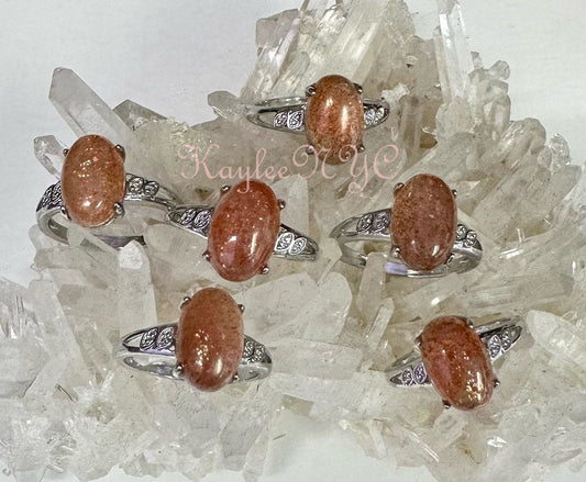 Wholesale Lot 6 pcs Natural Sunstone Ring White Bronze