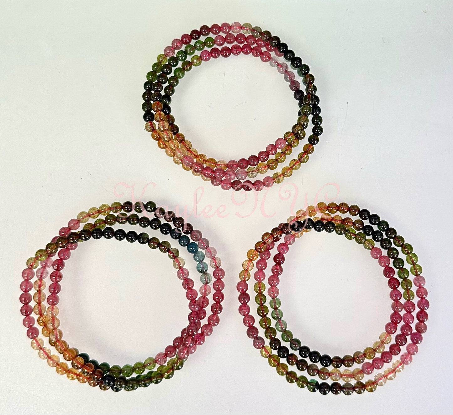 Wholesale Lot 3 Pcs Natural Watermelon Tourmaline 4mm 22” Crystal Healing Stretch Bracelet/necklace