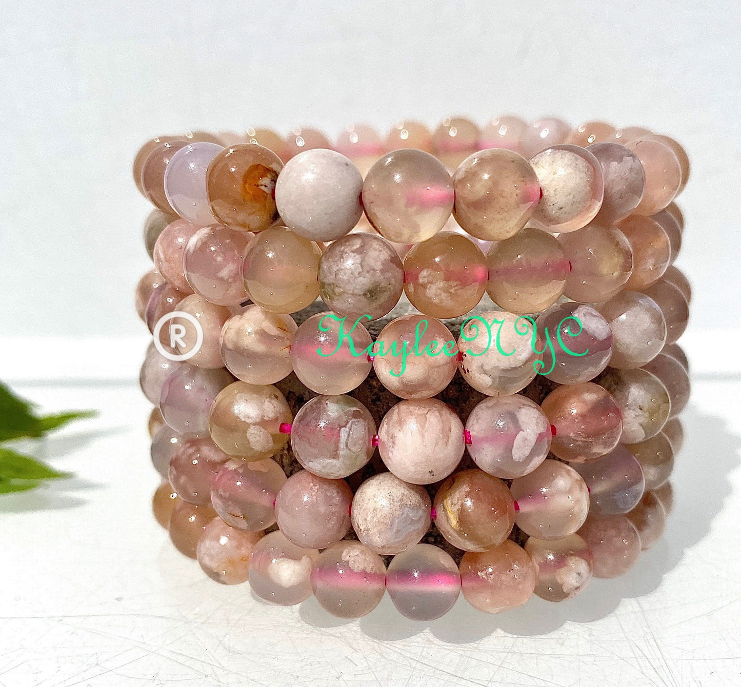 Wholesale 6 Pcs Natural Cherry Blossom Flower Agate 8mm 7.5” Stretch Bracelet Crystal Healing Energy