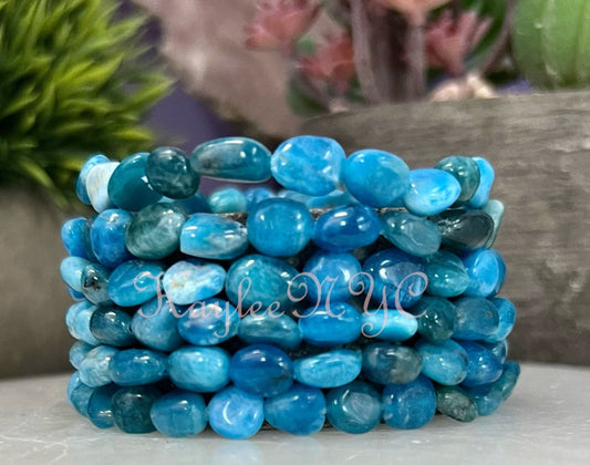 Wholesale 6 Pcs ~8mm 7.5” Natural Apatite tumble Stretch Bracelet Crystal Healing Energy