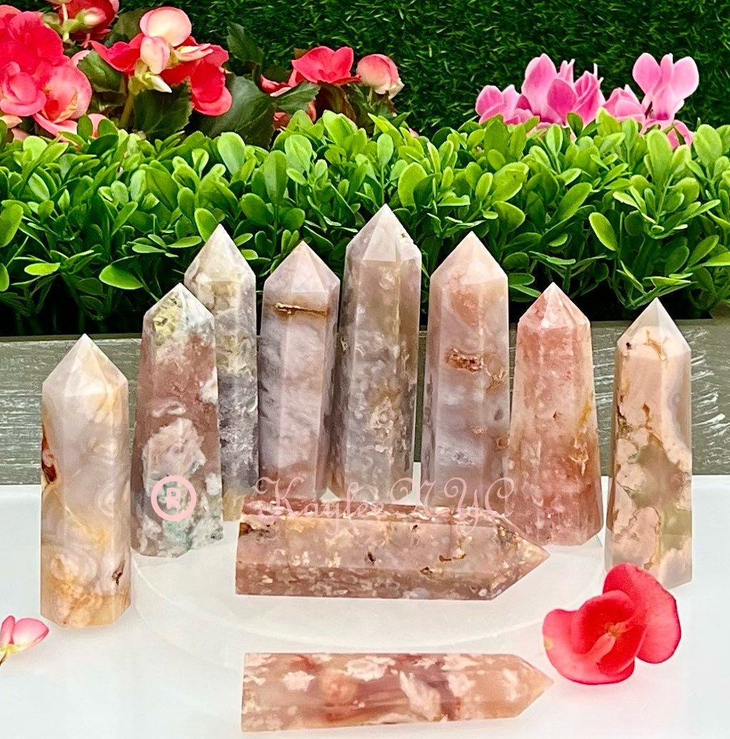 Wholesale Lot 2 Lbs Natural Flower Agate Tower Obelisk Point Crystal Healing Energy