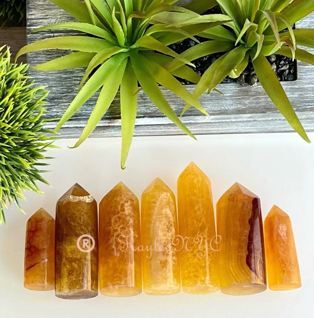 Wholesale Lot 2 Lbs Natural Yellow Fluorite Cylinders Tower Point Crystal Energy