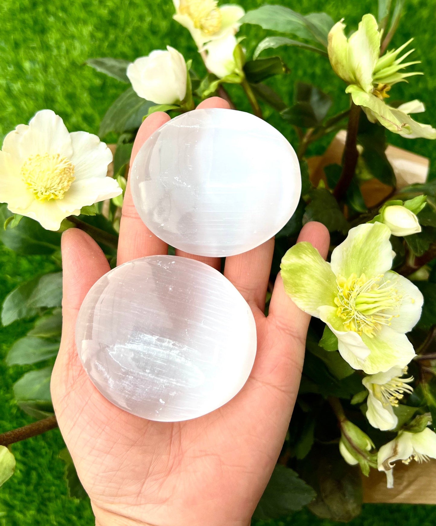 Wholesale Lot 12 pcs 6cm Natural Selenite aka Satin Spar Palm Stones Crystal Healing Energy