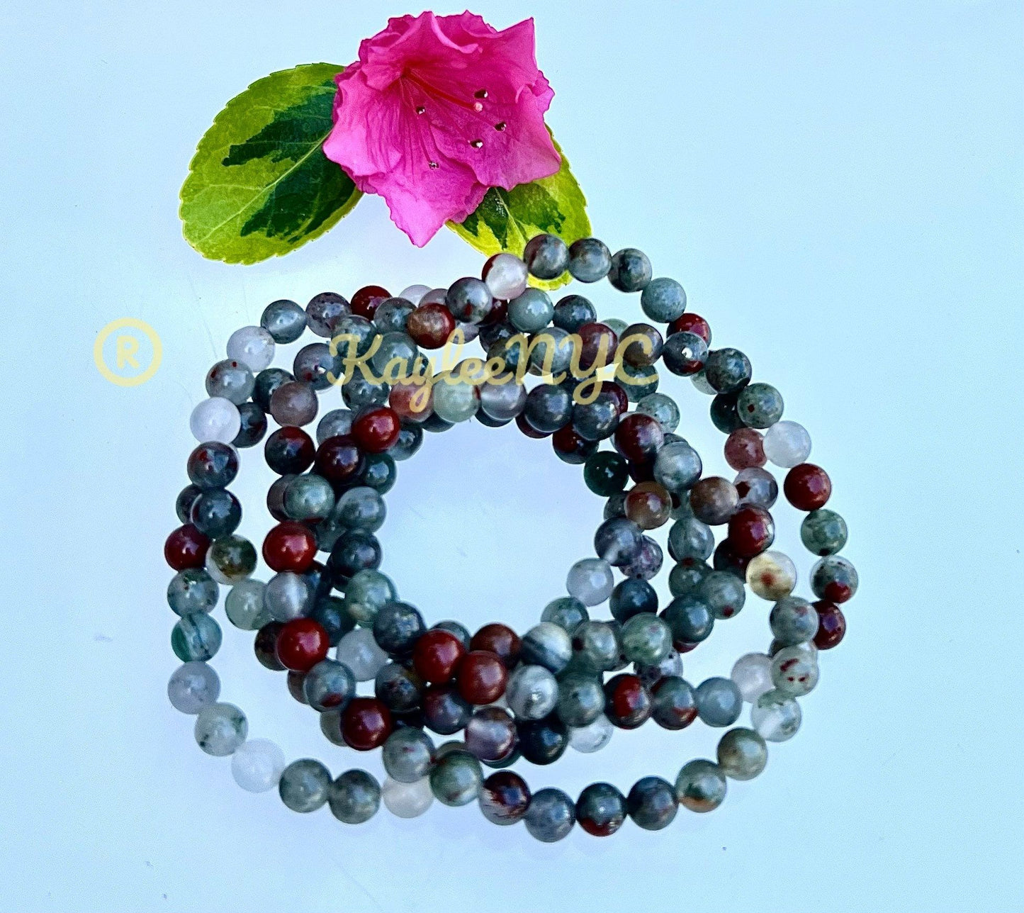 Wholesale Lot 6 Pcs Natural African Bloodstone 6mm 7.5” Crystal Healing Stretch Bracelet