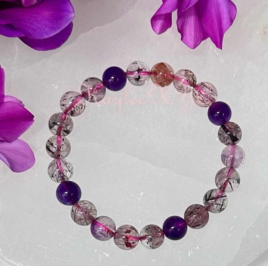 Wholesale 3 Pcs Natural Super 7 Melody Rutilated 8mm 7.5” Crystal Healing Stretch Bracelet