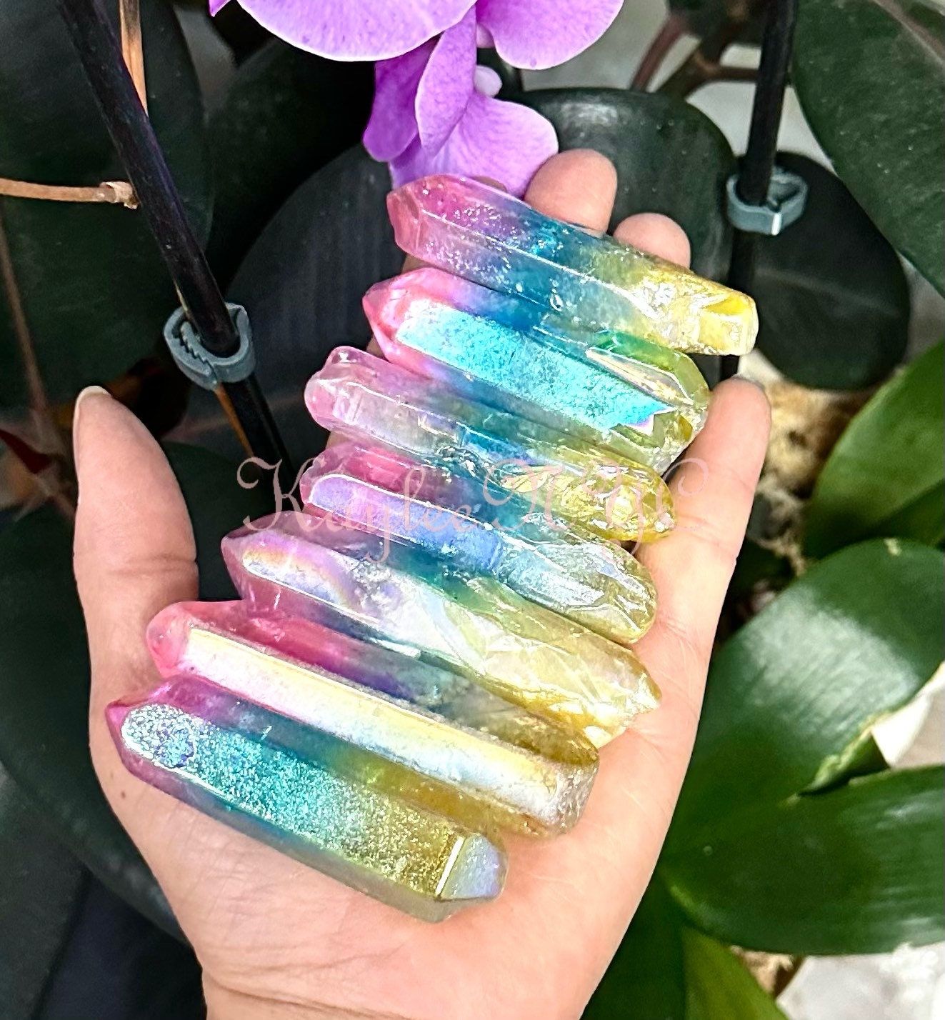 Wholesale Lot 1 Lb Rainbow Aura Quartz Wand Tumble Crystal Nice Quality