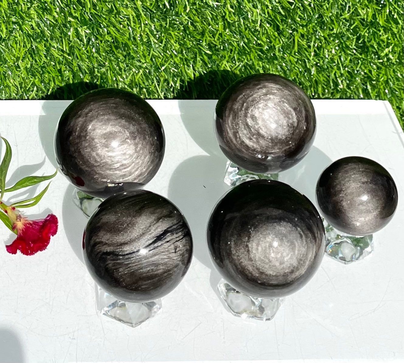 Wholesale Lot 4 to 6 pcs Natural Silver Sheen Obsidian Sphere Crystal Ball Healing 1.9 to 2 lbs