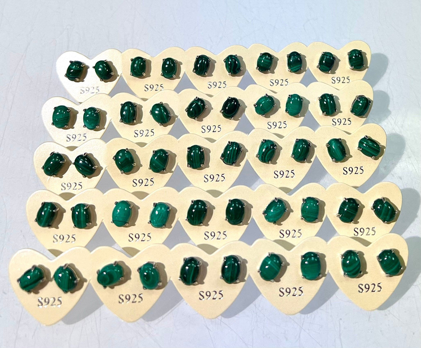 Wholesale Lot 5 Pairs Natural Malachite Sterling Silver(925) Earring Studs 5x7mm